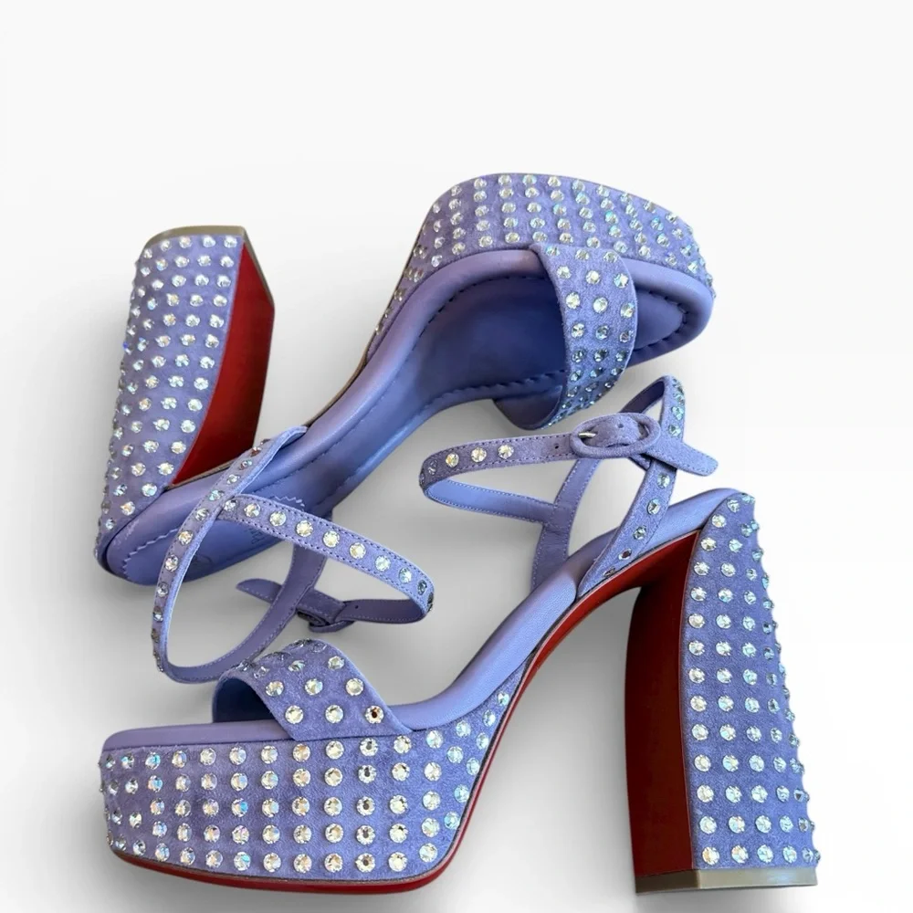 Christian Louboutin Purple Suede Crystal Embellished Movida Jane Platforms 37.5 - Picture 9 of 13